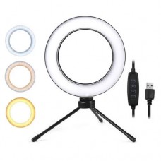 Iluminador Selfie Ring Light 6 Pol LED Controle Cor e Intensidade c/ 1 Tripé 15cm